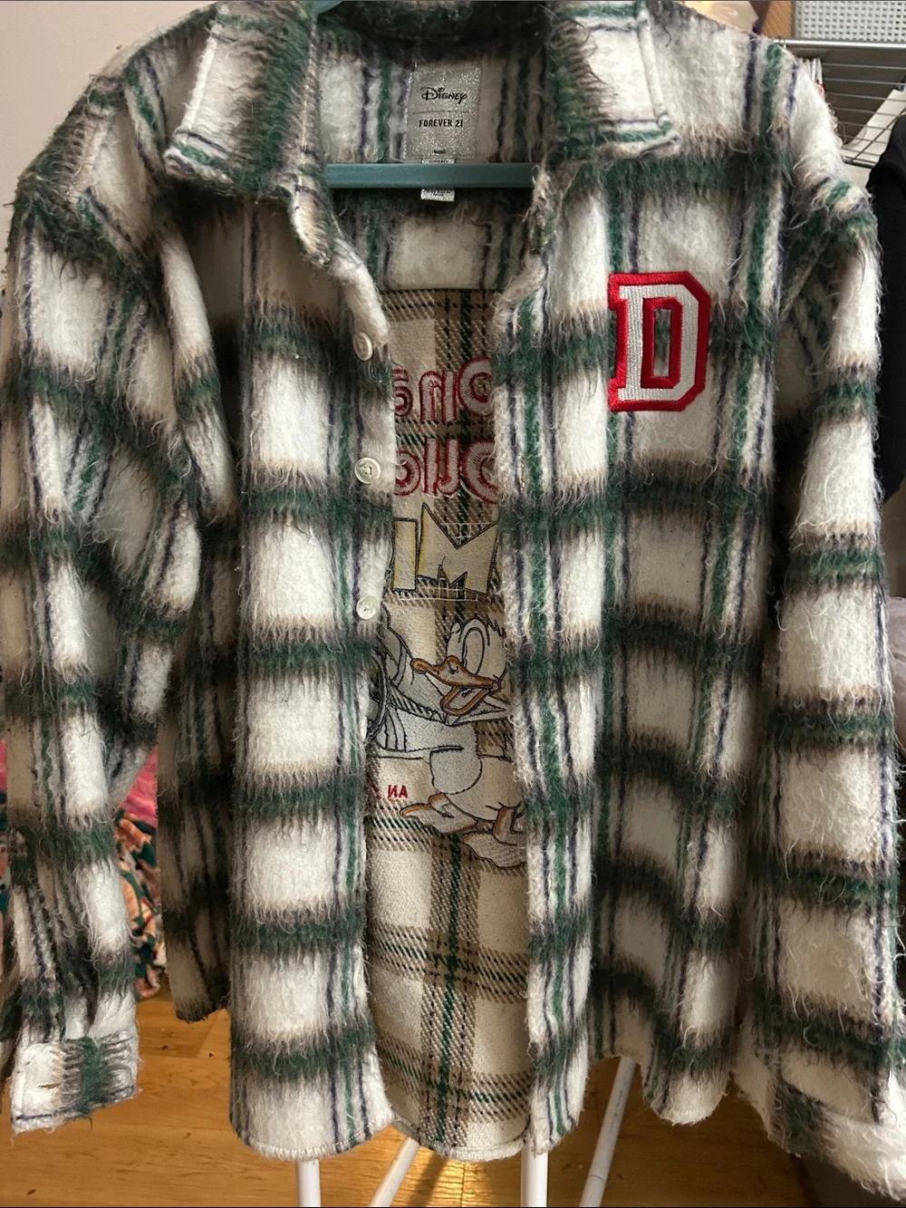 Disney x Forever 21 Plaid Shacket/ jacket with Donald Duck comic mens medium